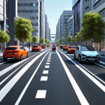 **

A futuristic city street scene with autonomous vehicles smoothly navigating traffic. Focus on the optimized flow of traffic and the absence of traffic jams. Consider a prototype city in Germany as inspiration.

**