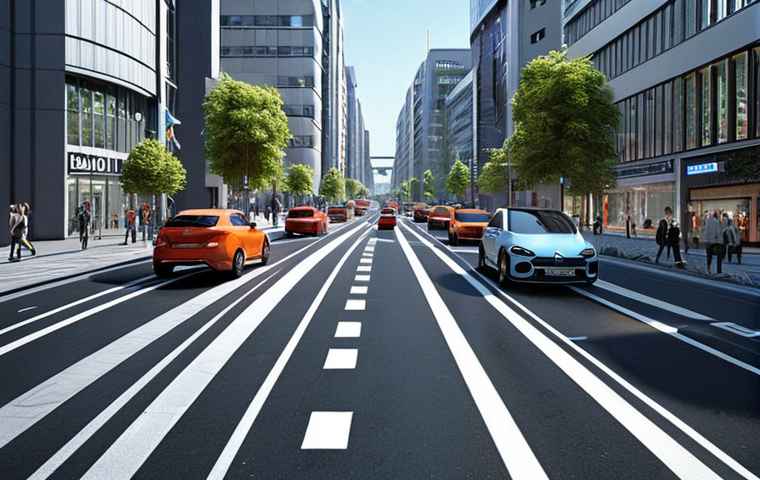 **

A futuristic city street scene with autonomous vehicles smoothly navigating traffic. Focus on the optimized flow of traffic and the absence of traffic jams. Consider a prototype city in Germany as inspiration.

**